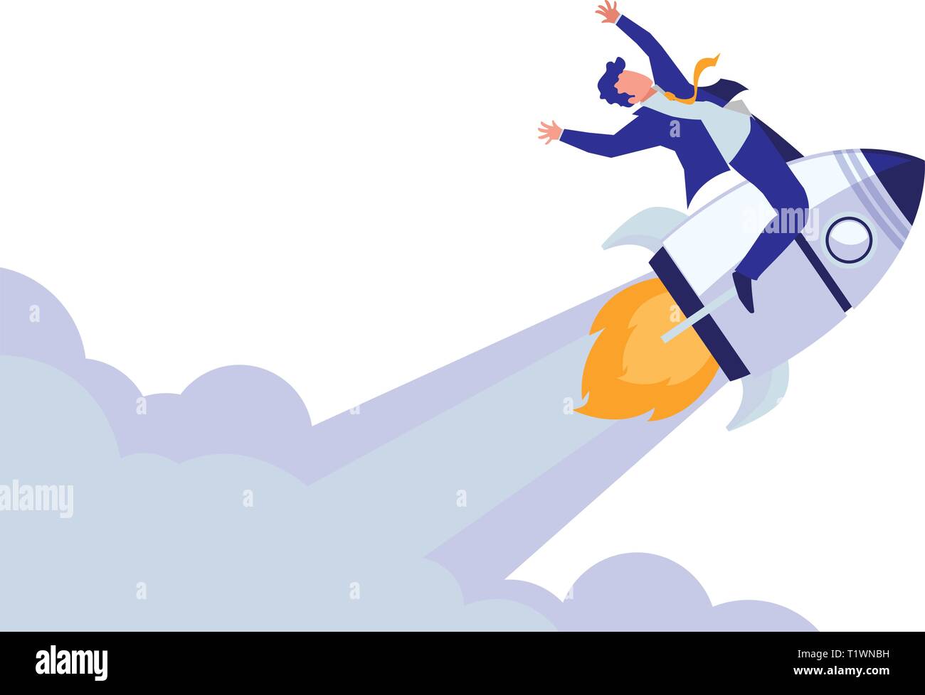 elegant businessman celebrating in rocket startup vector illustration ...
