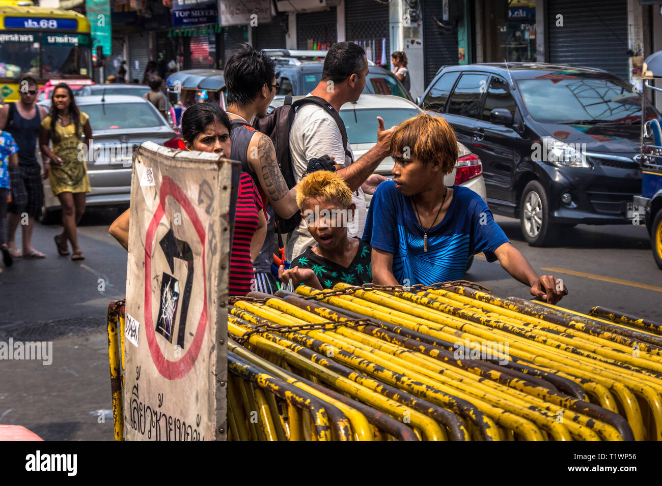 People at the Thai new year of Songkran in Khaosan Road, Bangkok Thailand Stock Photo