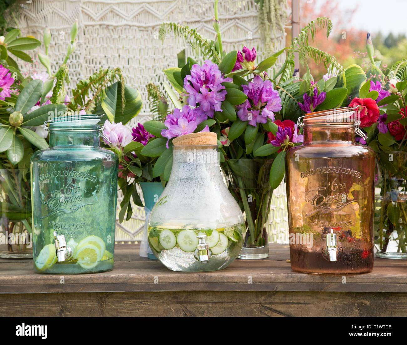 Beverage containers at a wedding Stock Photo Alamy