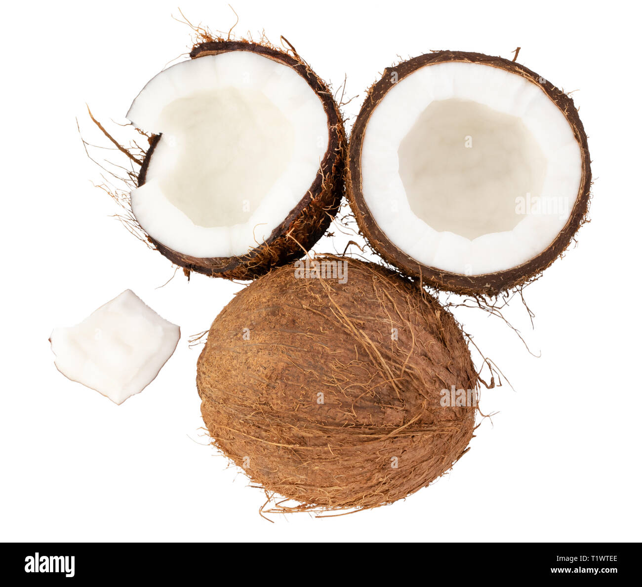 Coconut pieces isolated on white background with clipping path. Stock Photo