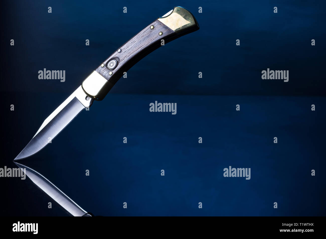 Knife with brass bolster. Knife with a handle made of macassar wood