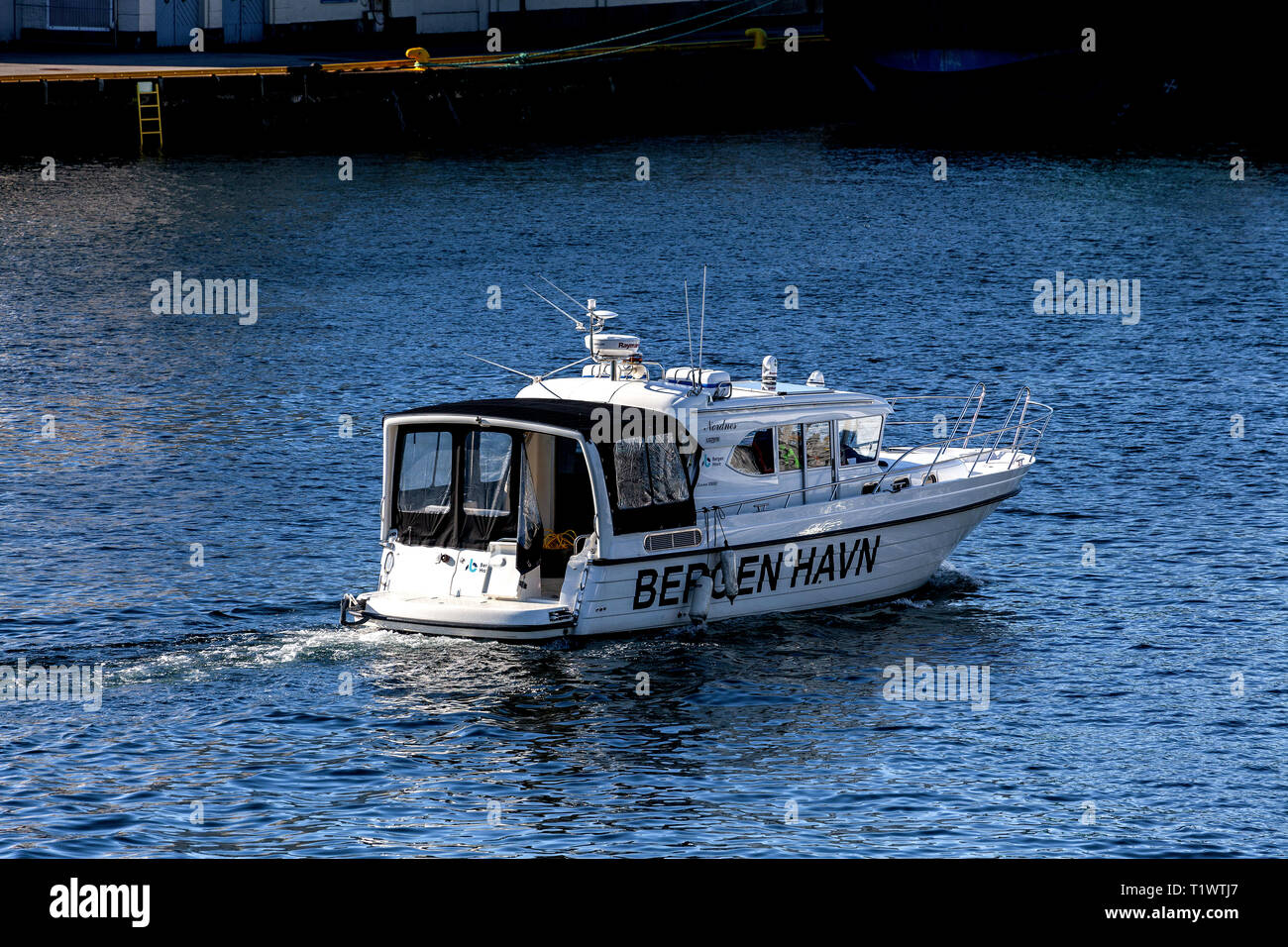 Small local vessel Nordnes owned by Port Authority of Bergen, Norway. Stock Photo