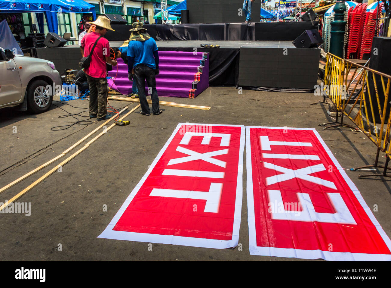 Songkran Thai New Year in Bangkok Khao San Road, stage preparation