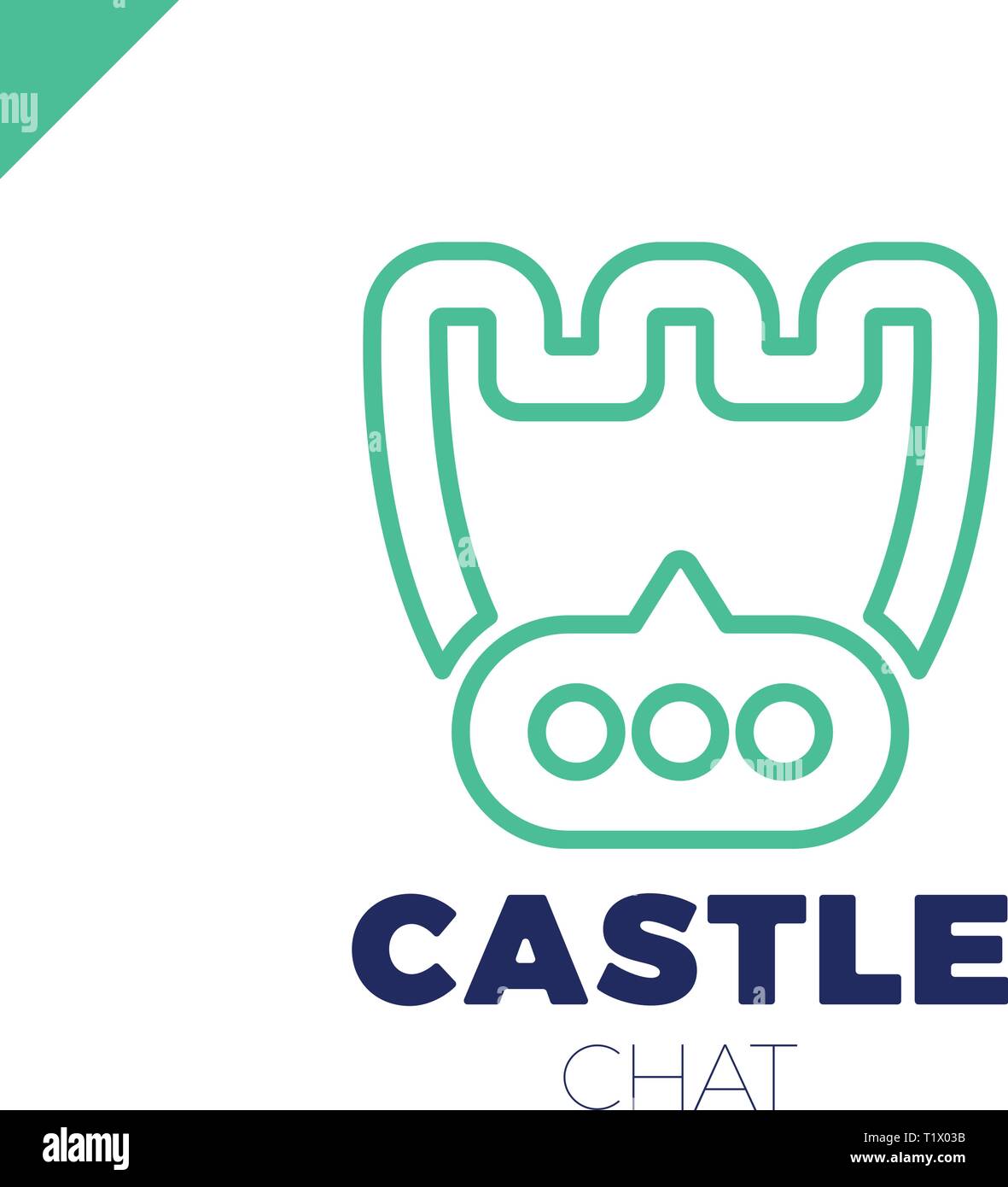 Castle shield simple minimalist logotype. Secure and protect chat Mark. Stock Vector