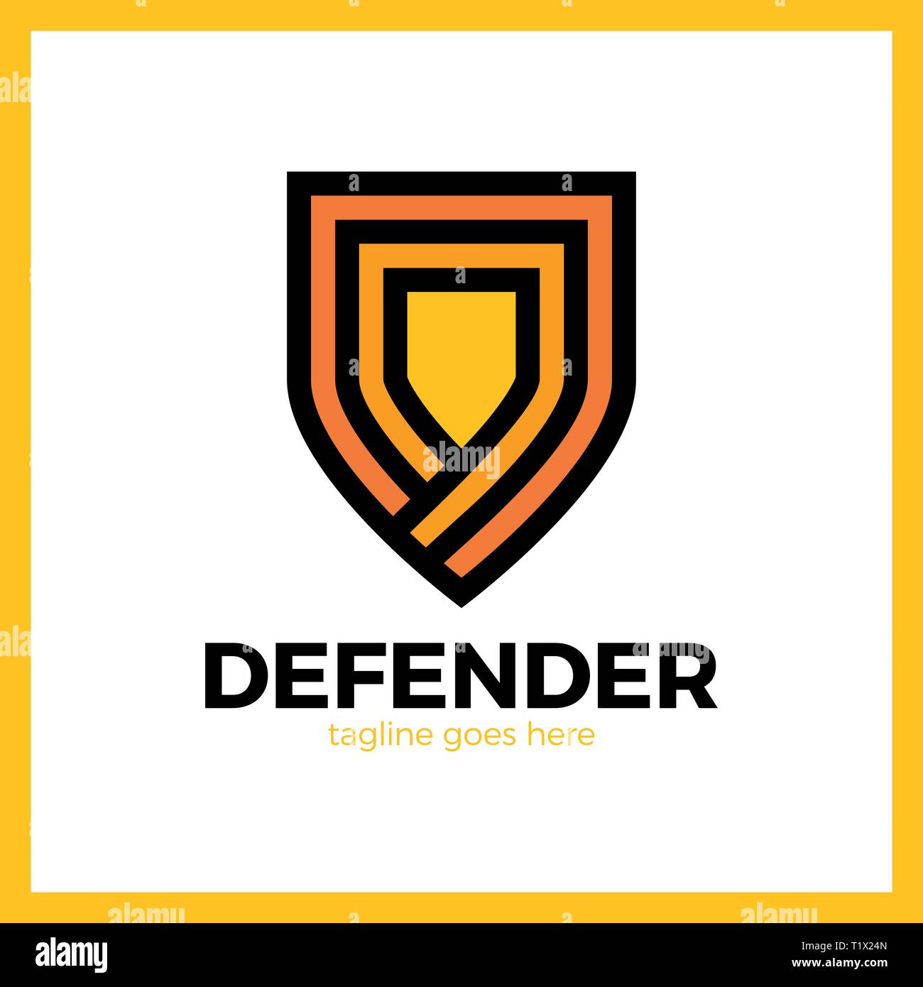 Line Shield Logotype. Three Outline Defense Icon. Luxury, royal metal silver. Stock Vector