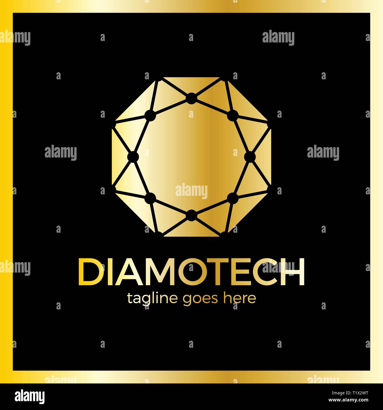 Diamond Line Connect Dots Tech Logotype. Top view. Stock Vector