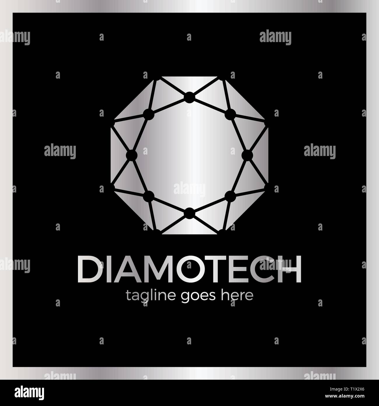 Diamond Line Connect Dots Tech Logotype. Top view. Stock Vector