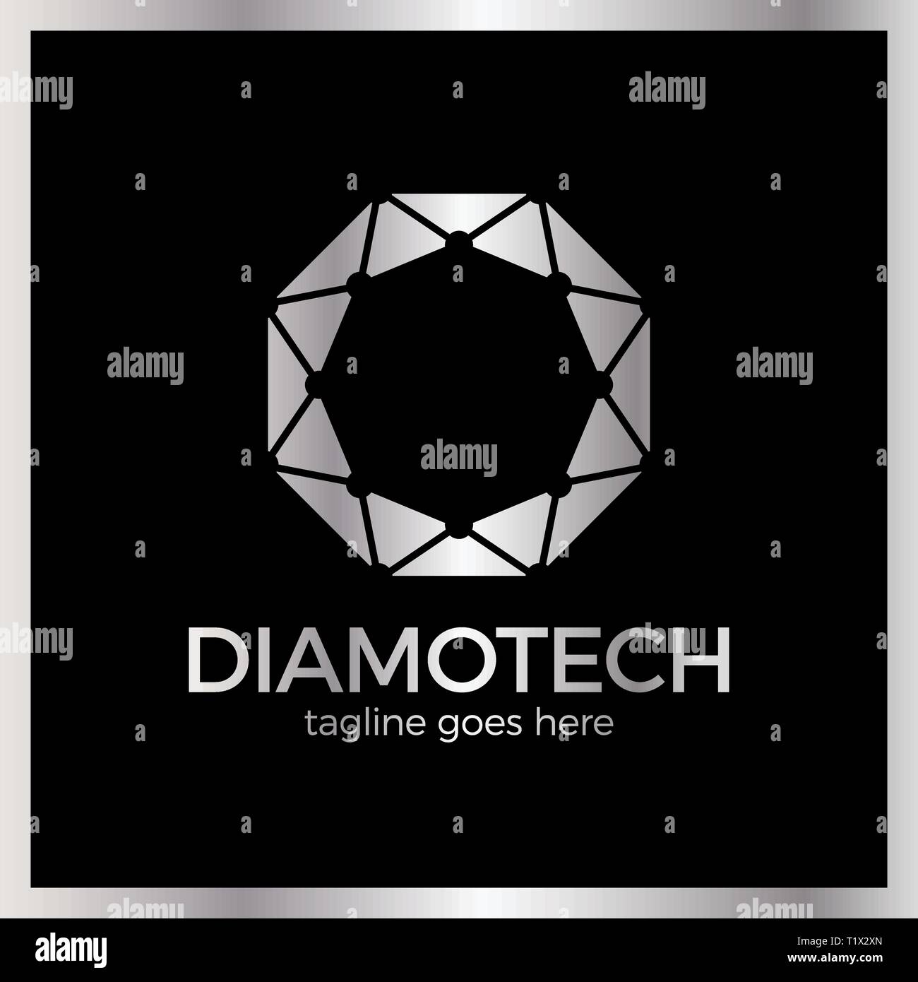 Diamond Line Connect Dots Tech Logotype. Top view. Stock Vector