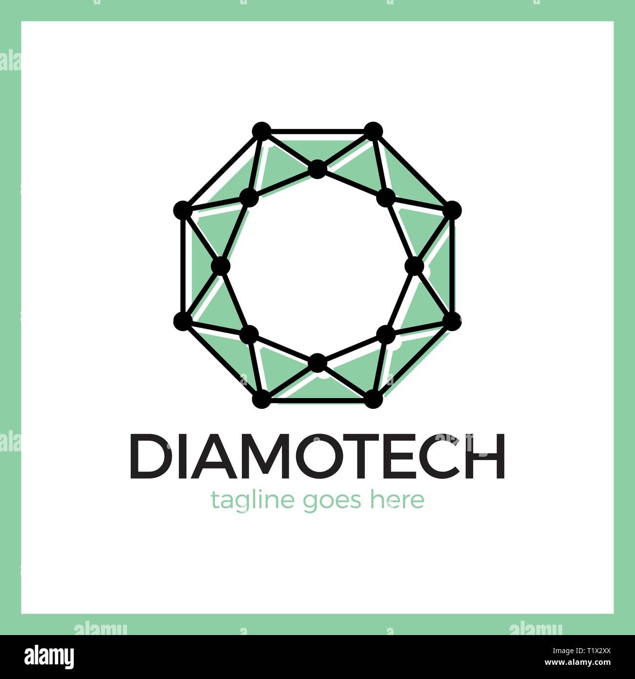 Diamond Line Connect Dots Tech Logotype. Top view. Stock Vector