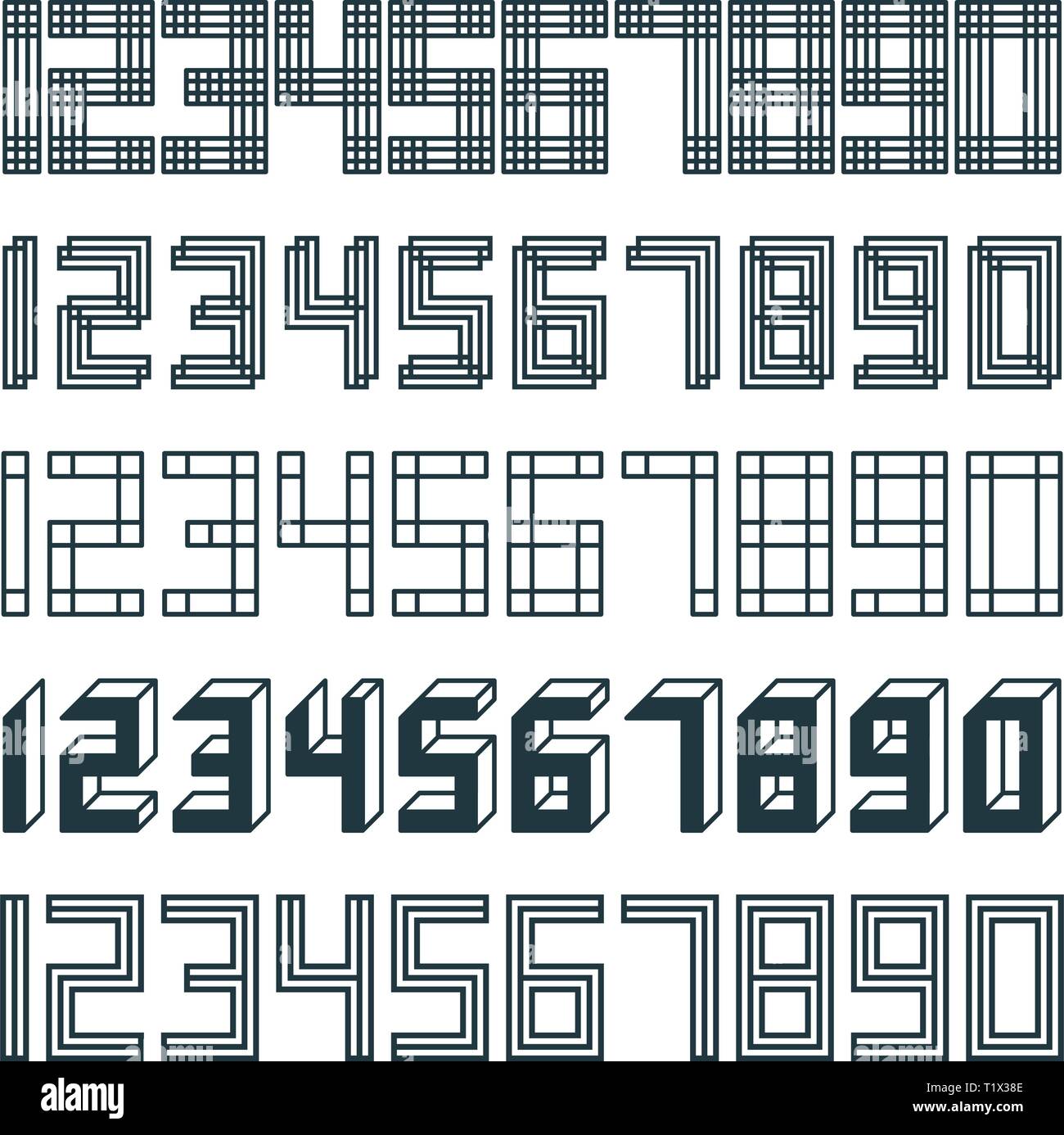 Set 5 Geometric font line digital effect design numbers futuristic style  alphabet Stock Vector Image & Art - Alamy