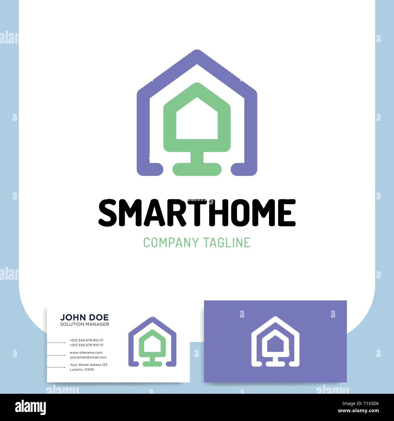 Smart or technology Home Logo in line style with two house and business ...