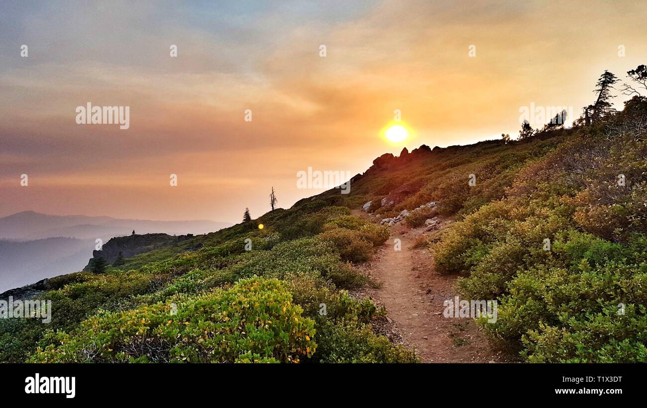 Lonely sunset on the pacific crest trail near Agua Dulce in southern California Stock Photo