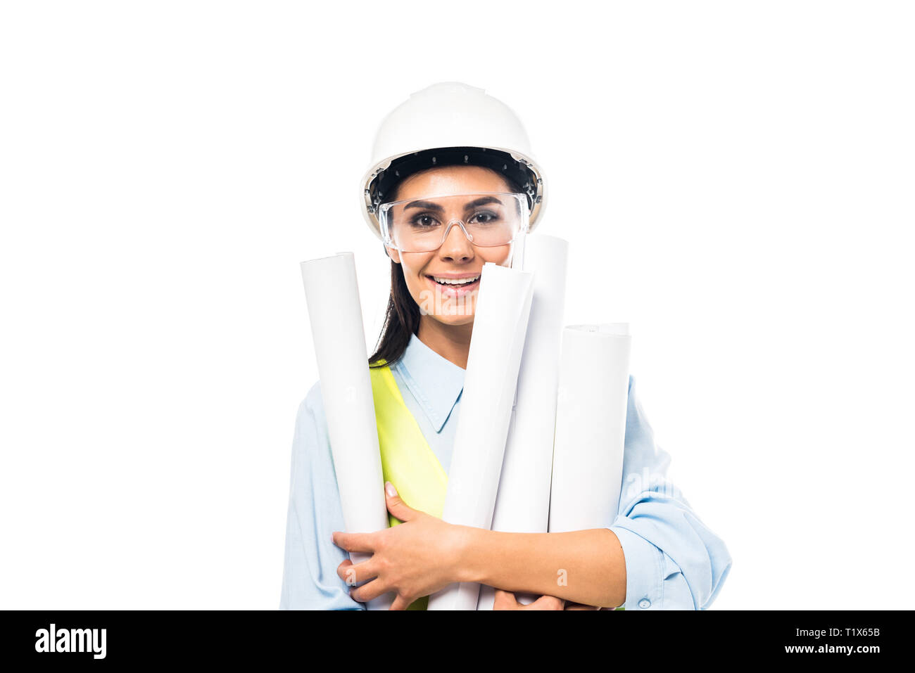 Engineer with hardhat and sunglasses driving car Stock Photo - Alamy