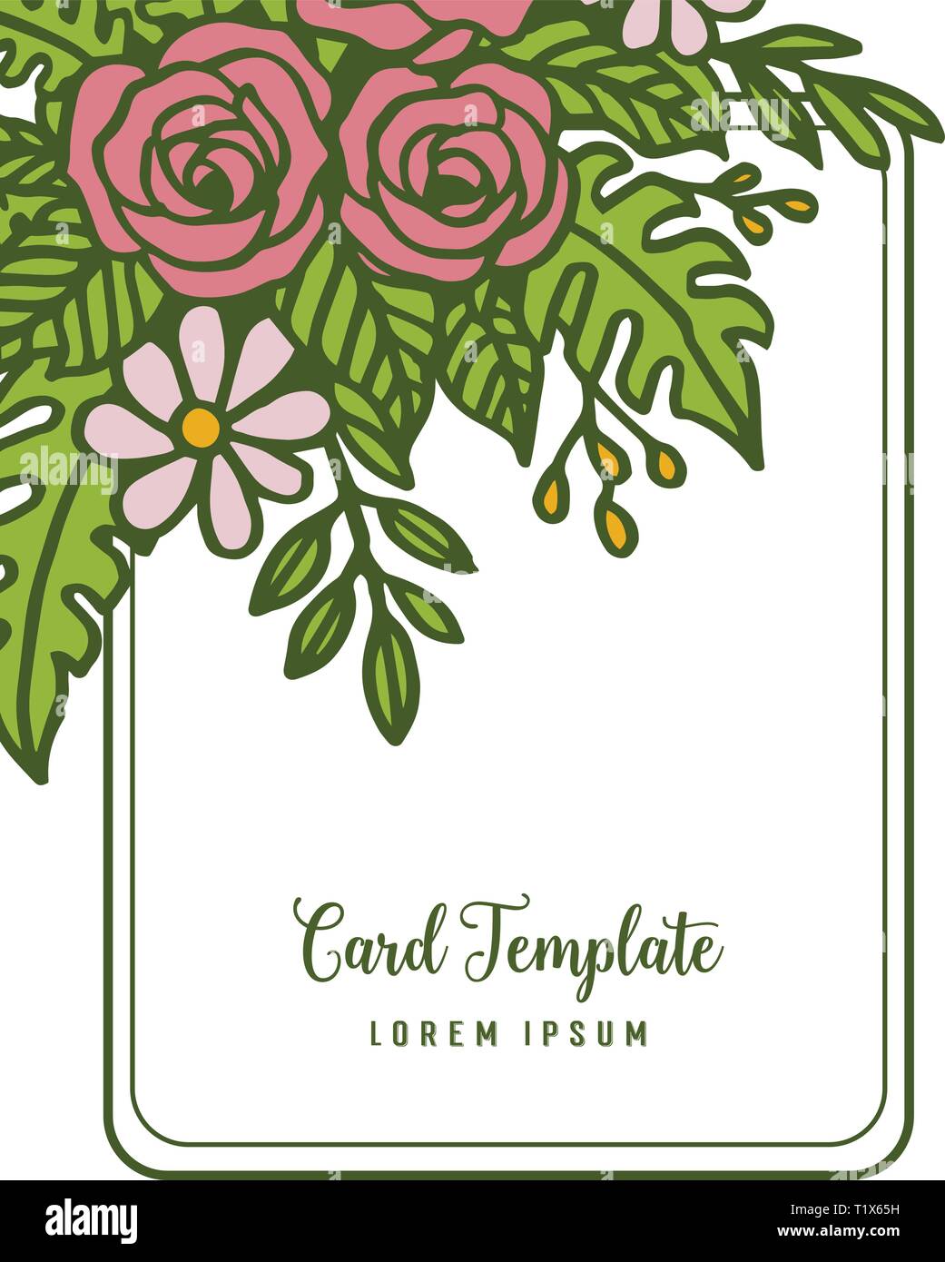Vector illustration design card template with crowd of leaf wreath ...