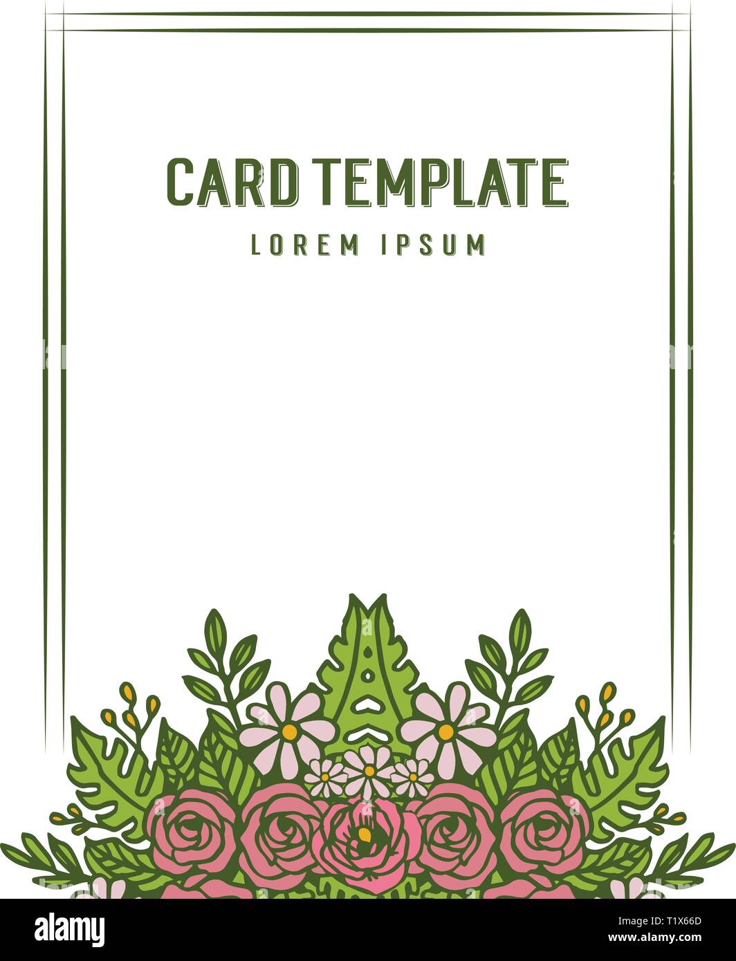 Vector illustration design card template with crowd of leaf wreath ...