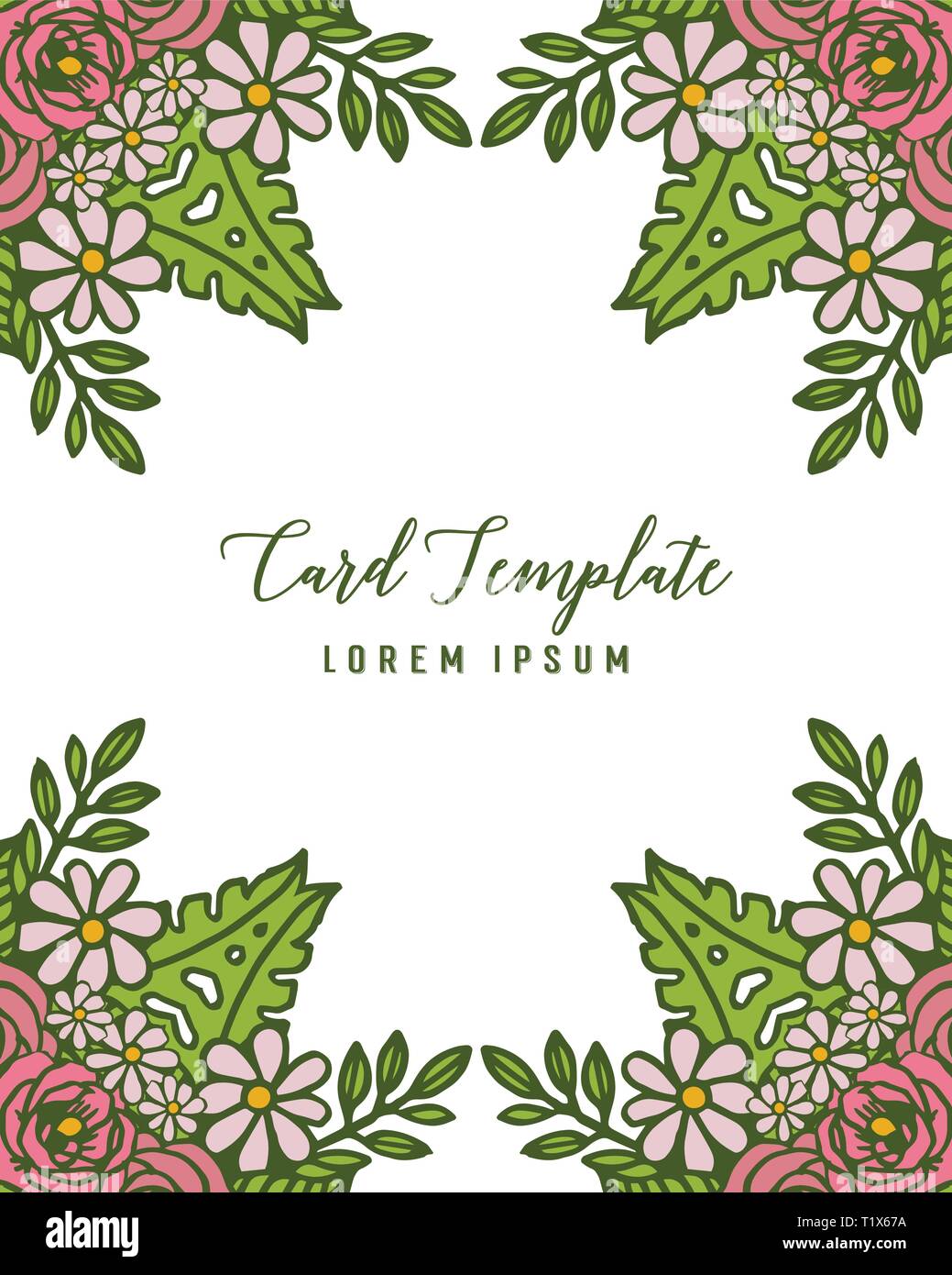 Vector illustration design card template with crowd of leaf wreath ...
