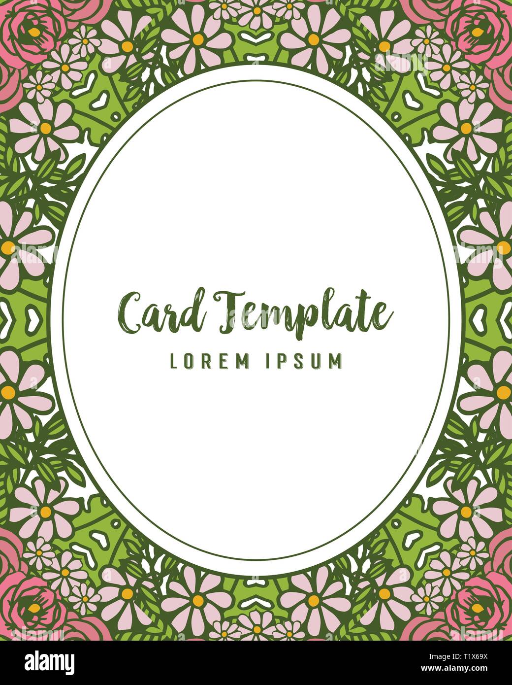 Vector illustration design card template with crowd of leaf wreath ...