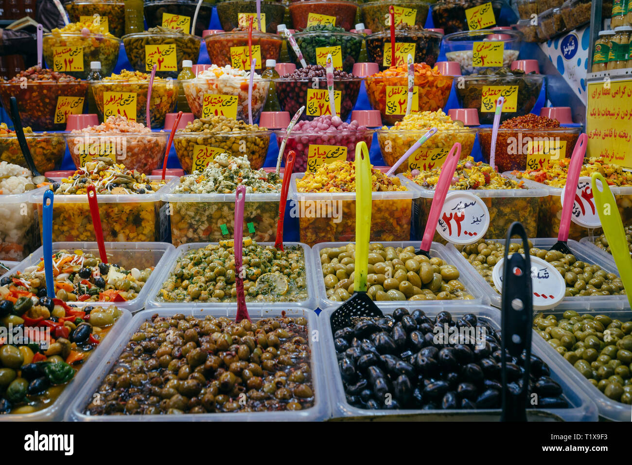 Food stand at bazaar in Tehran Stock Photo