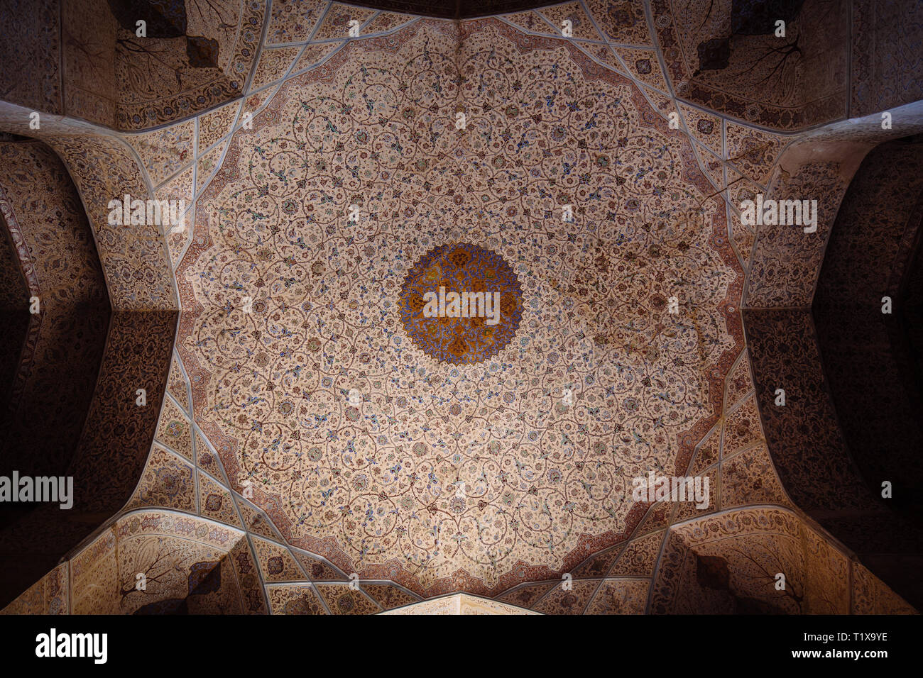 Celling in Ali Qapu palace, Isfahan, Iran Stock Photo