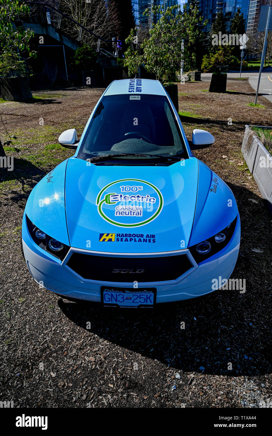 Solo Electric Car, belonging to Harbour Air Seaplanes, Vancouver, British Columbia, Canada Stock Photo