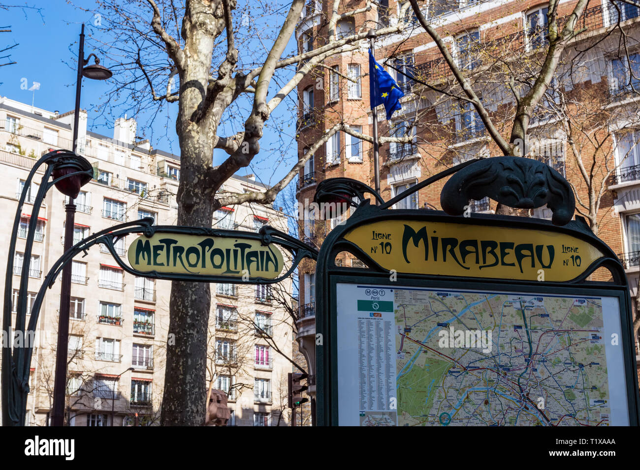 Paris metro sign at station Mirabeau - Paris, France Stock Photo