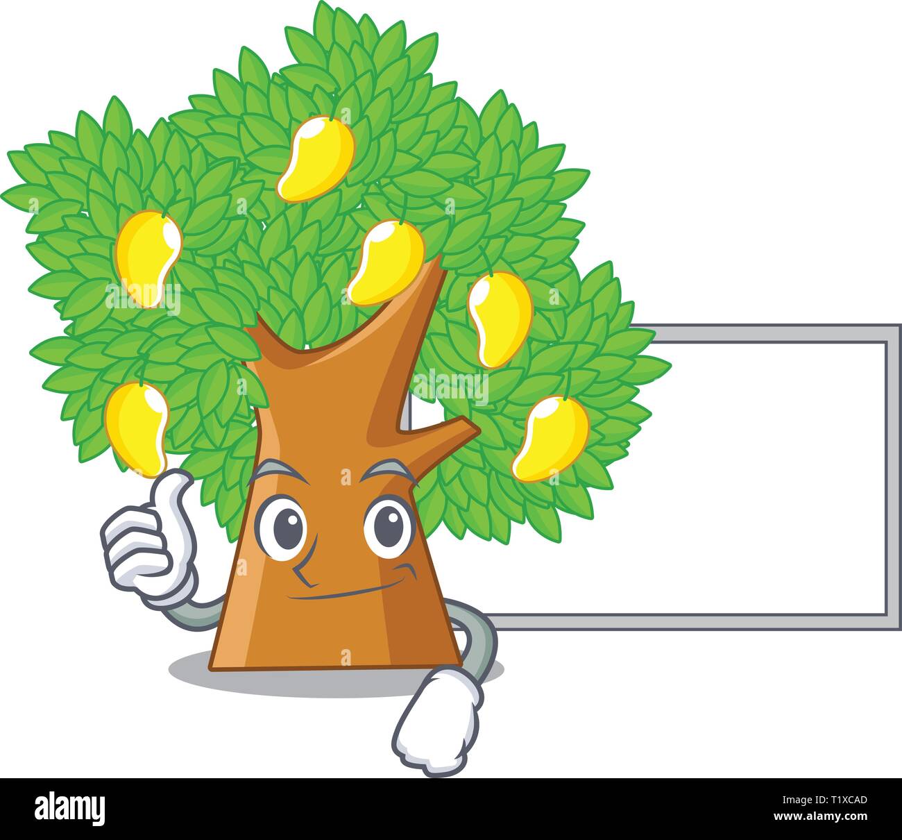 Thumbs up with board mango tree isolated with the mascot vector ...