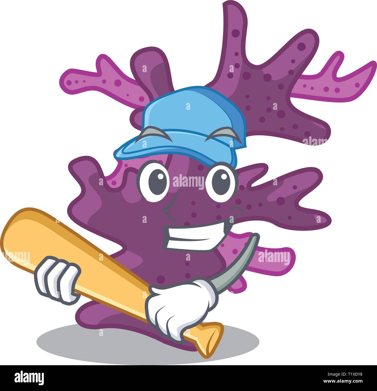 Playing baseball purple coral reef in cartoon aquarium Stock Vector