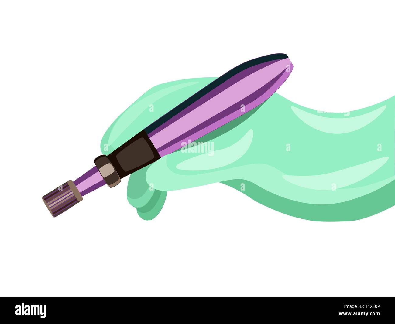 Hand with dermapen. Microneedle stamping device. Collagen induction therapy Stock Vector