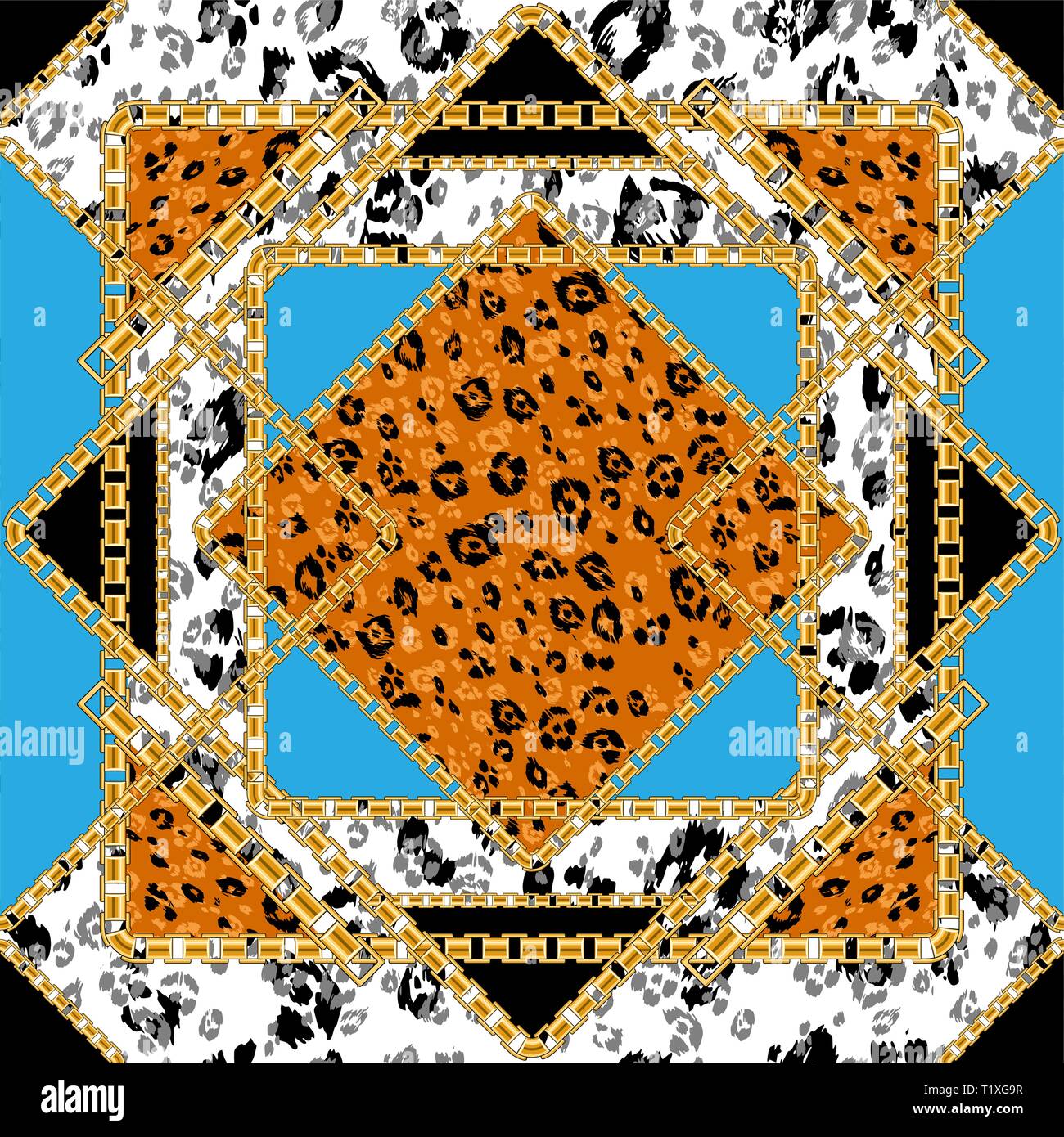 Fashion seamless pattern with golden chain and animal skin background ...