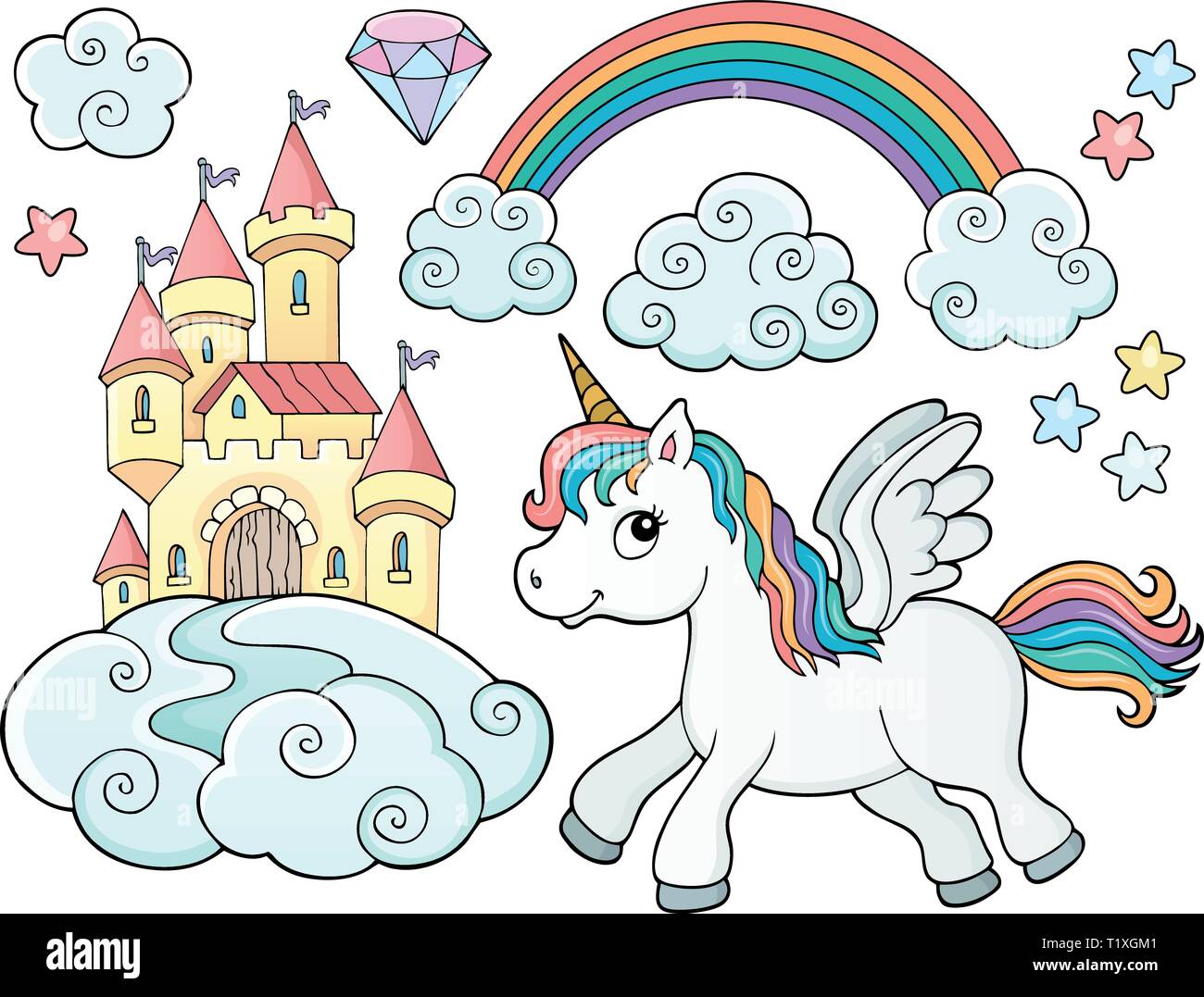 Unicorn and objects theme image 2 - eps10 vector illustration. Stock Vector