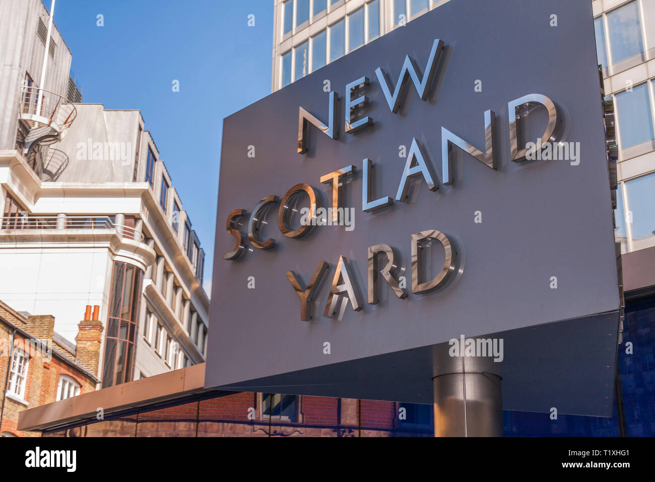 The famous sign outside of New Scotland Yard Police Headquarters in London,England,UK Stock Photo