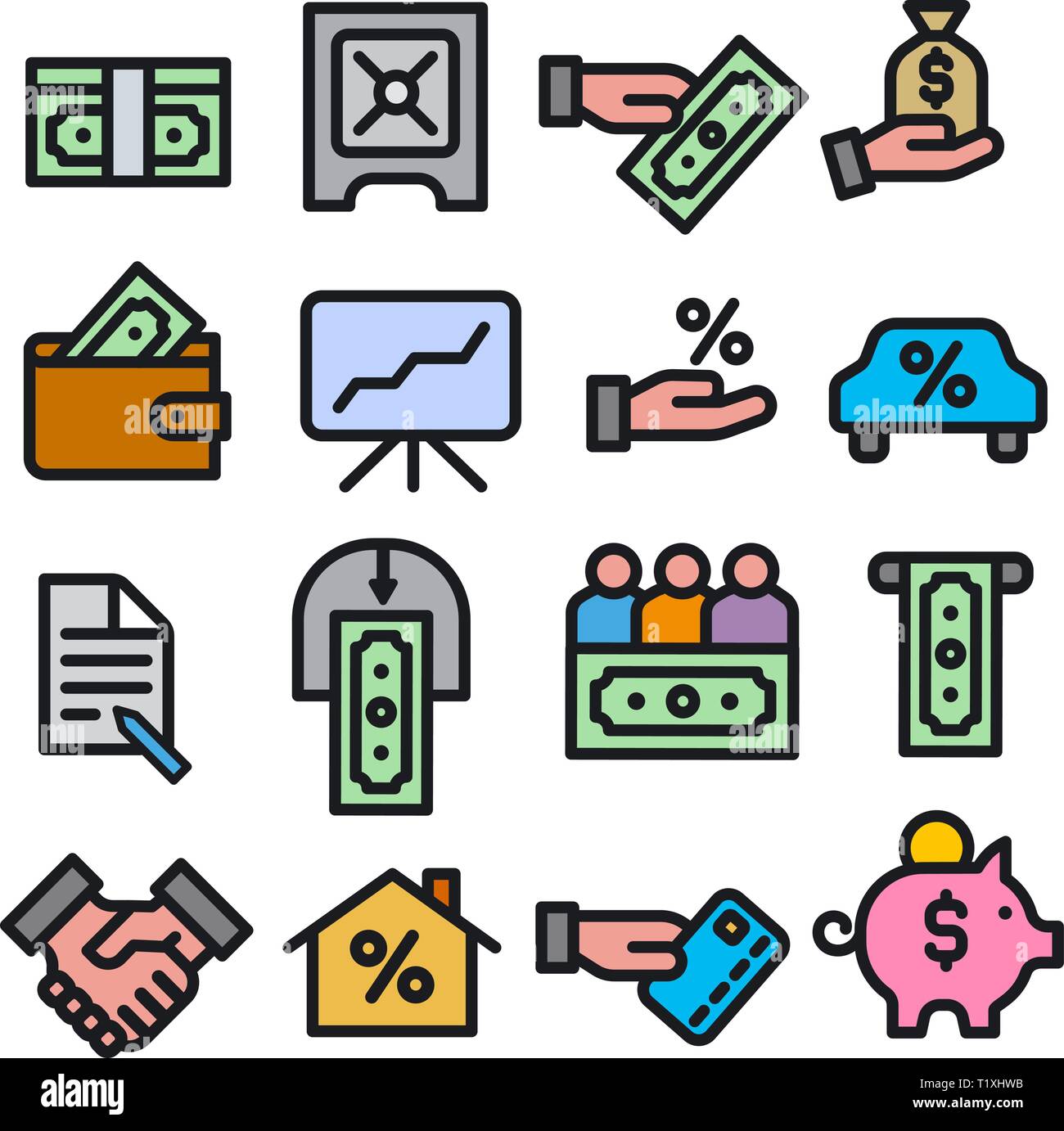 illustration of business and finance icon set black outline Stock ...