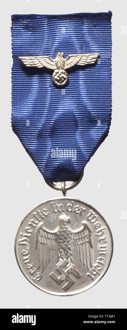 decorations, Germany, German Reich, Wehrmacht, Service Award 4th class for 4 years service (DA IV), design by Dr. Richard Klein, version for the army, founded by Adolf Hitler at first anniversary of the reintroduction of conscription, 16.3.1936, Editorial-Use-Only Stock Photo