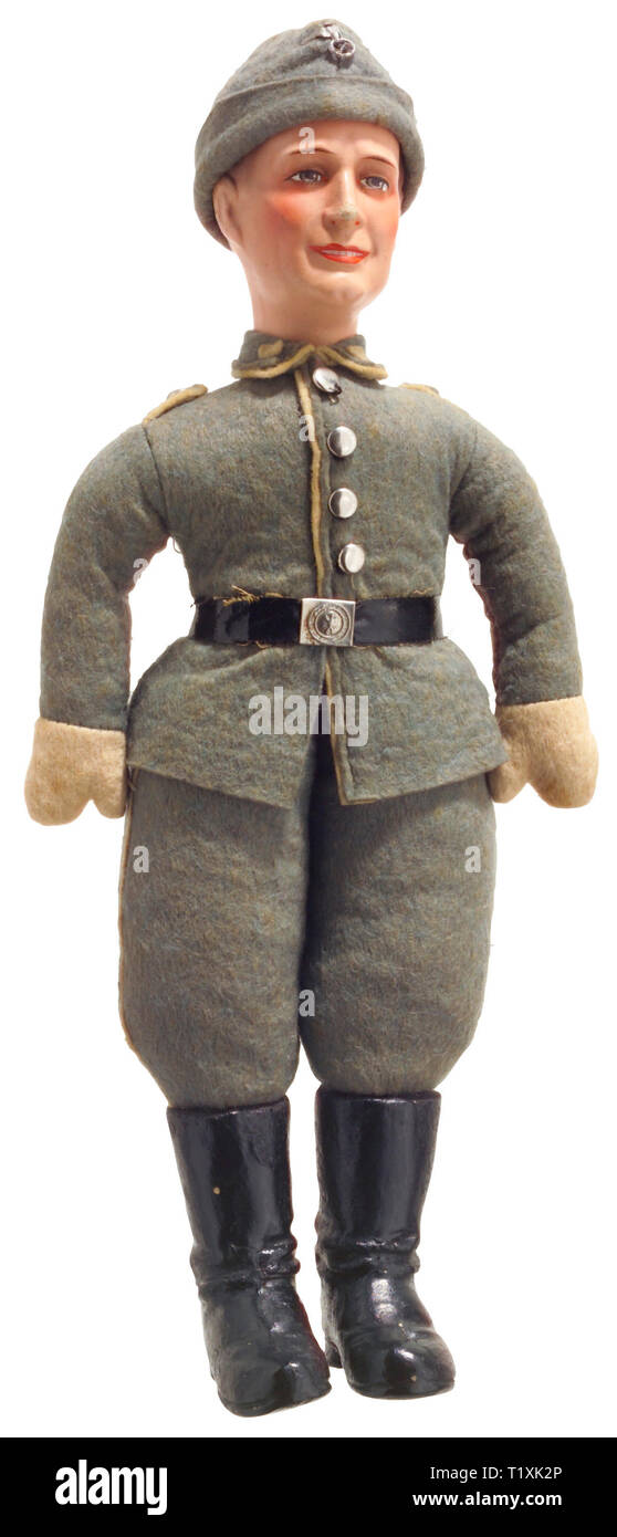 TOYS, TIN TOYS, FIGURES, rag doll with porcelain head, by manufacturer Hermann, Coburg, Editorial-Use-Only Stock Photo