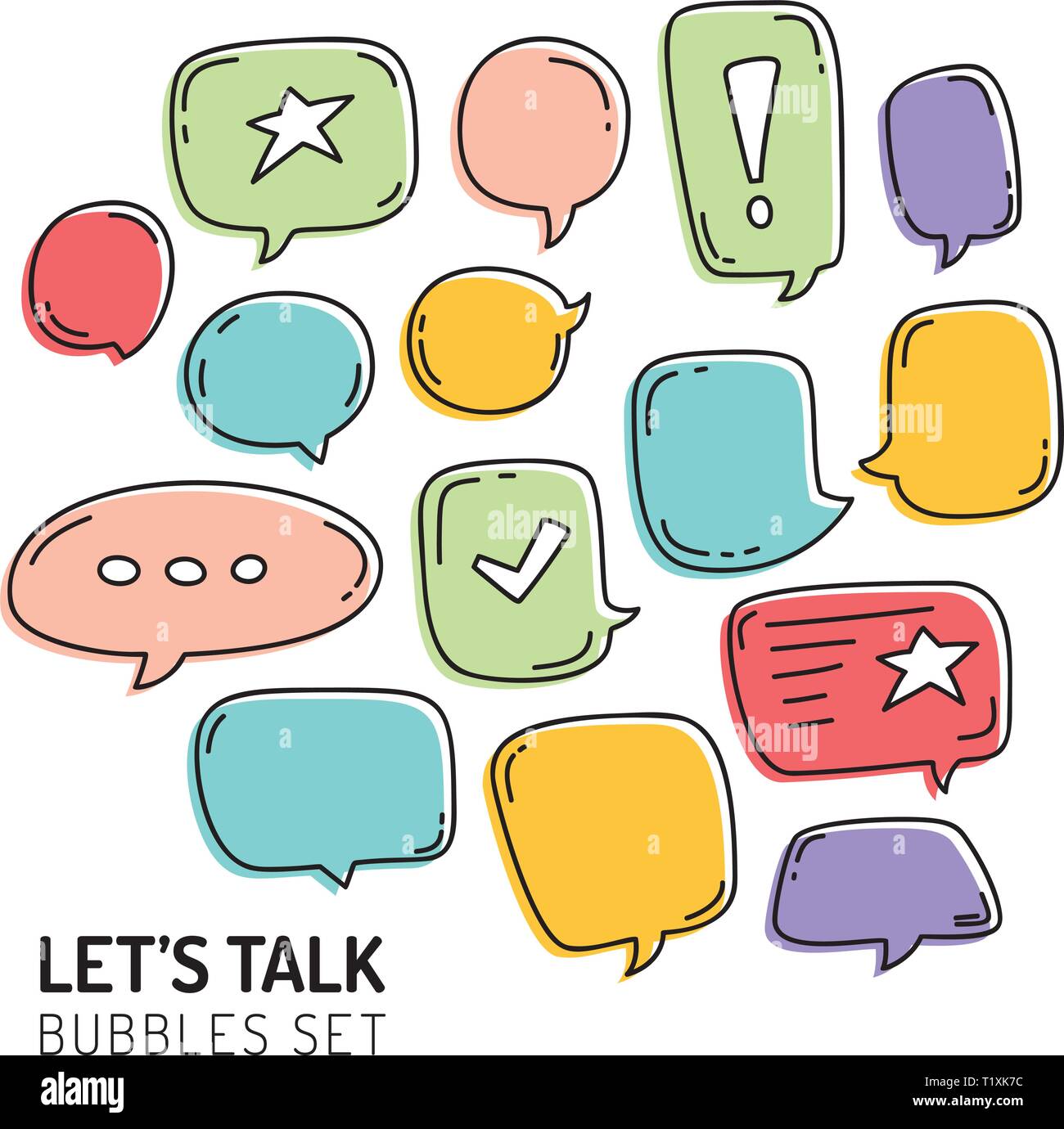 Speech Bubble Talk Traditional Doodle Icons Sketch Hand Made Design ...
