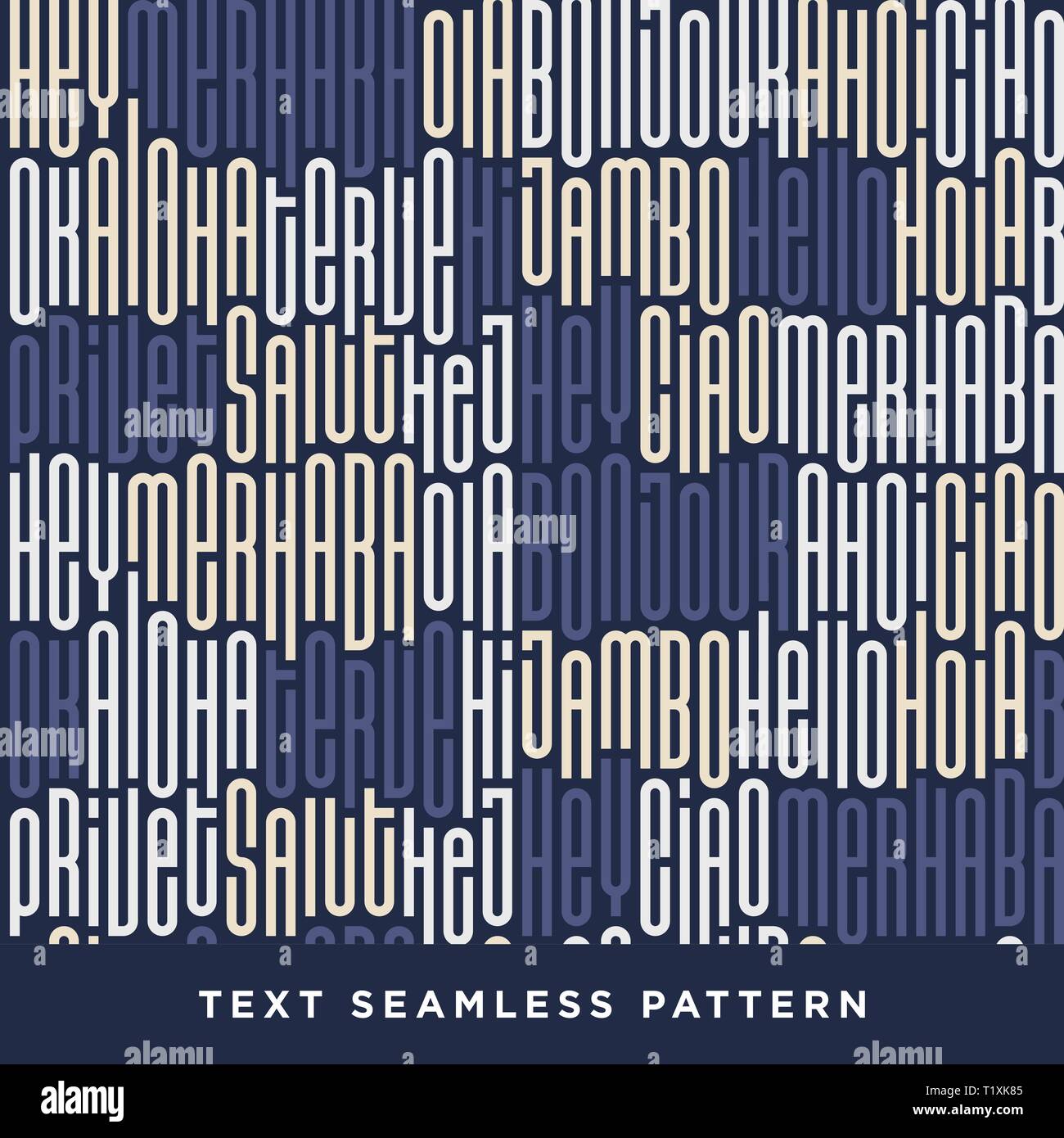 Text seamless pattern with word hello in different languages. French bonjur, spanish hola and other. Stock Vector