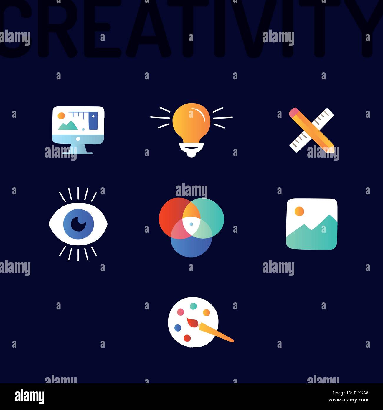 Creativity Graphic and web design line icons. Stock Vector