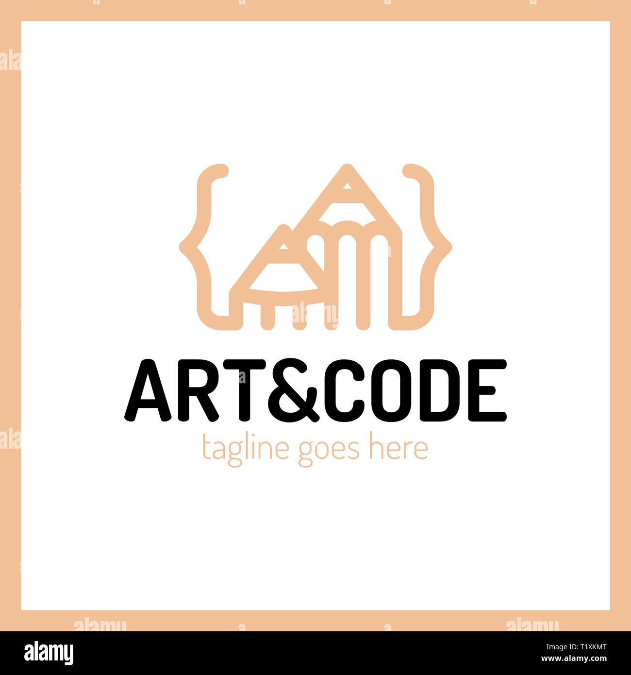 Two pencil with coding symbol. Arrow up pen design studio Stock Vector