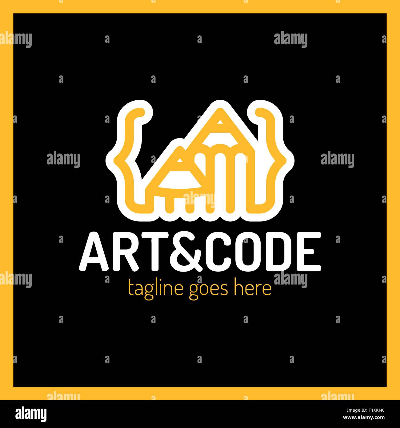 Two pencil with coding symbol. Arrow up pen design studio Stock Vector