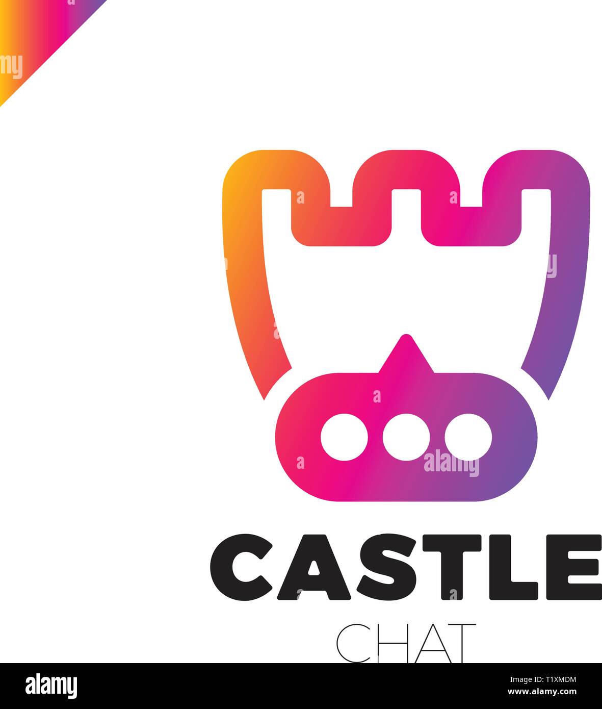 Castle shield simple minimalist logotype. Secure and protect chat Mark. Stock Vector