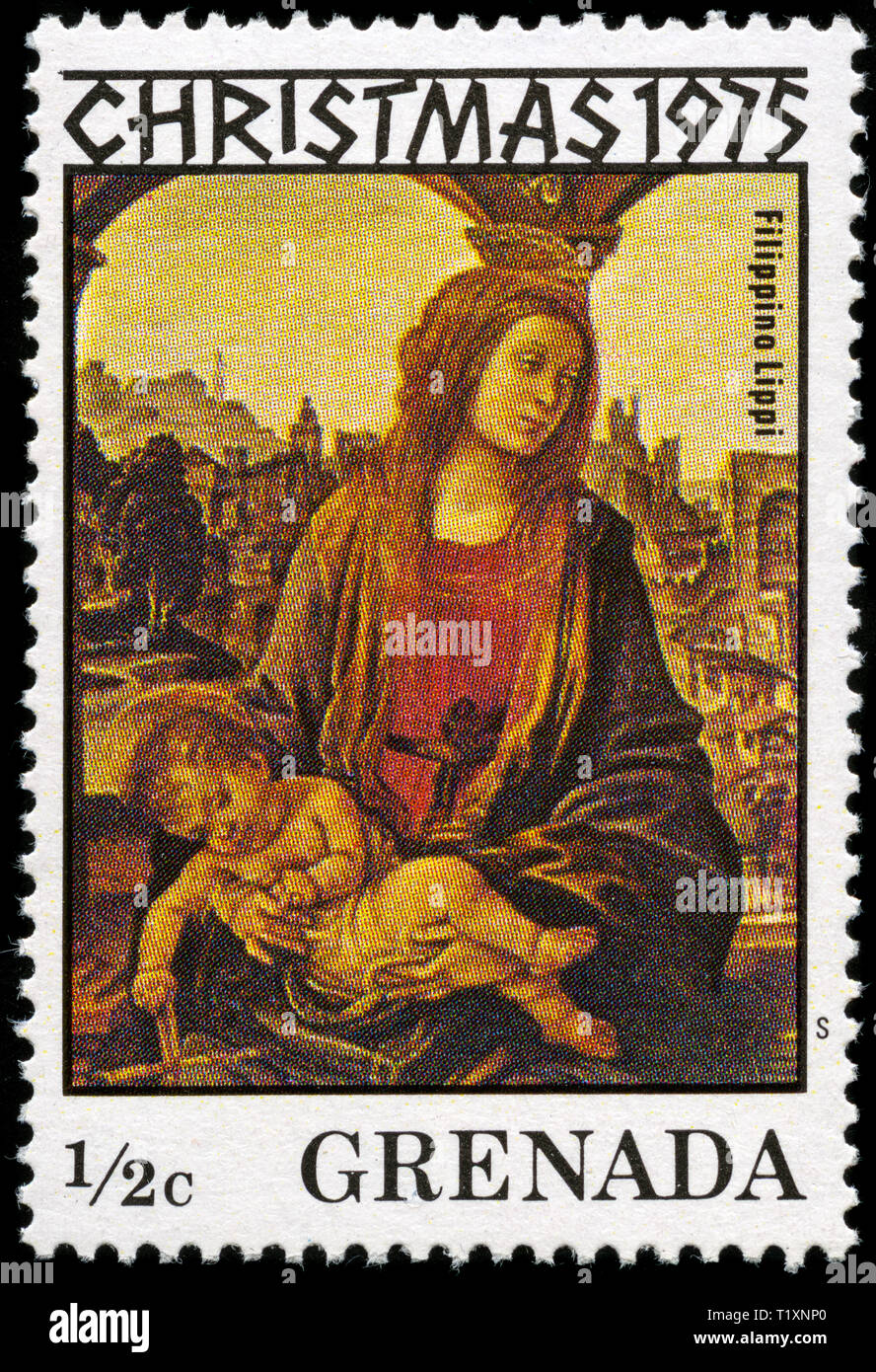 Postage stamp from Grenada in the Christmas 1975 series Stock Photo