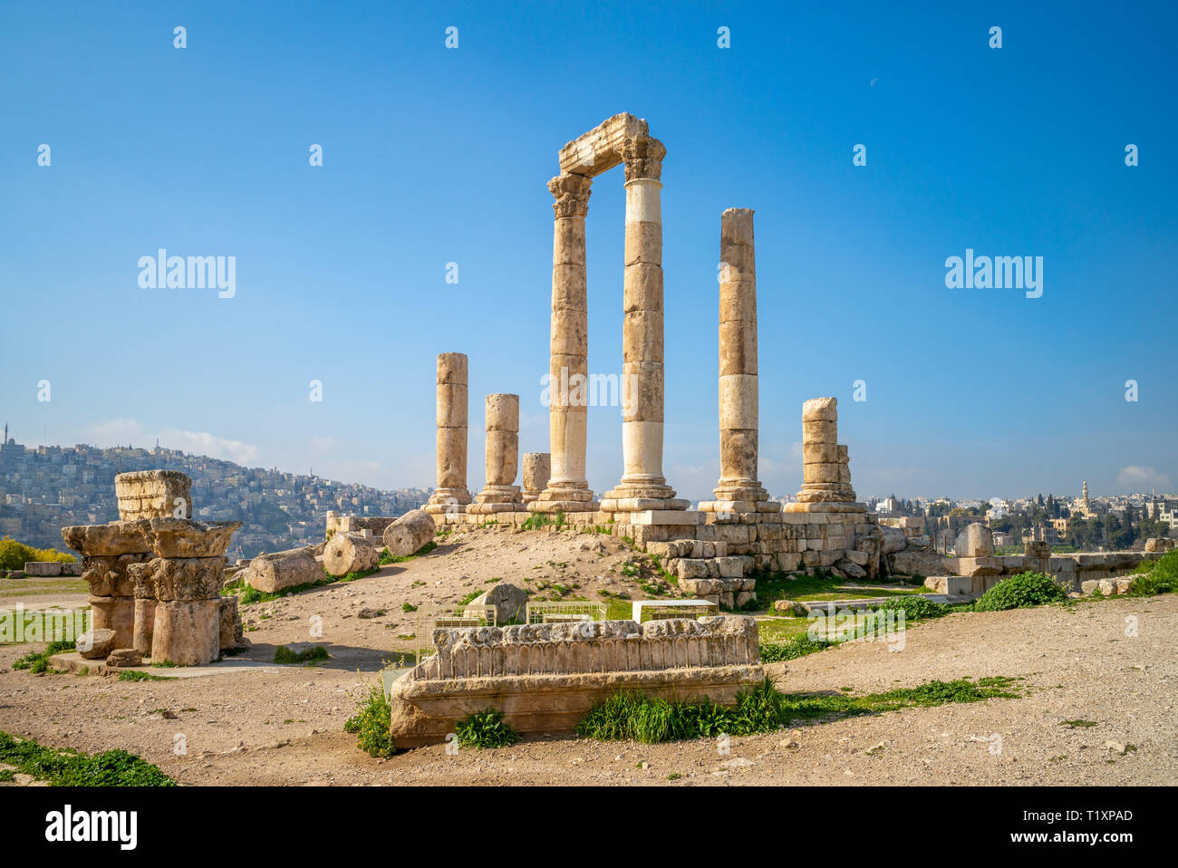 Temple of Hercules on Amman Citadel in Jordan Stock Photo