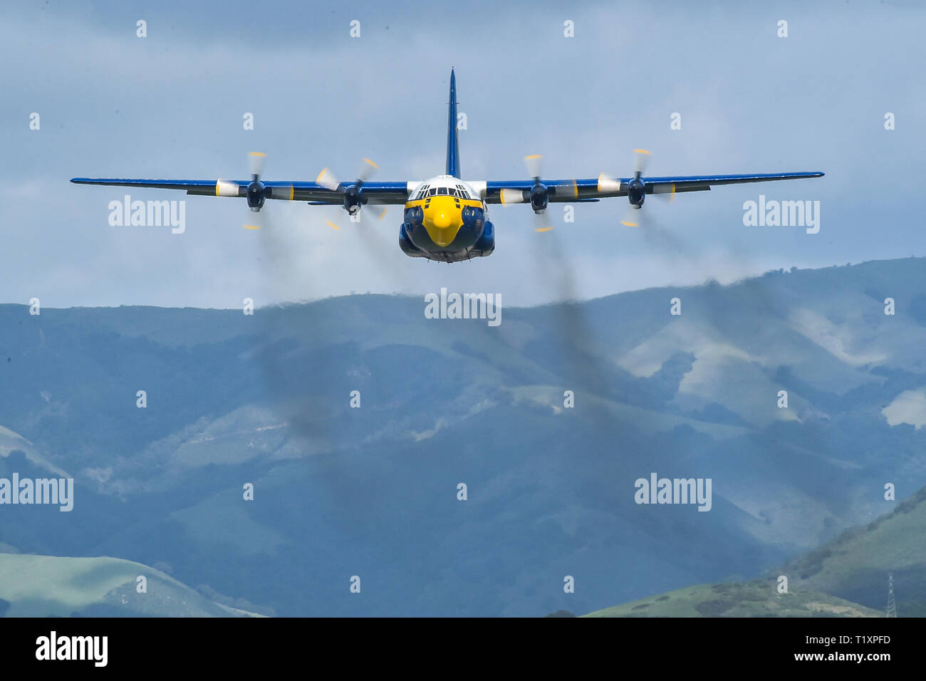 190323-N-UK306-1105 SALINAS, Calif. (March 23, 2019) U.S. Navy Flight  Demonstration Squadron, the Blue Angels, C-130 transport aircraft,  affectionately known as Fat Albert, flies during the California  International Airshow at the Salinas Municipal
