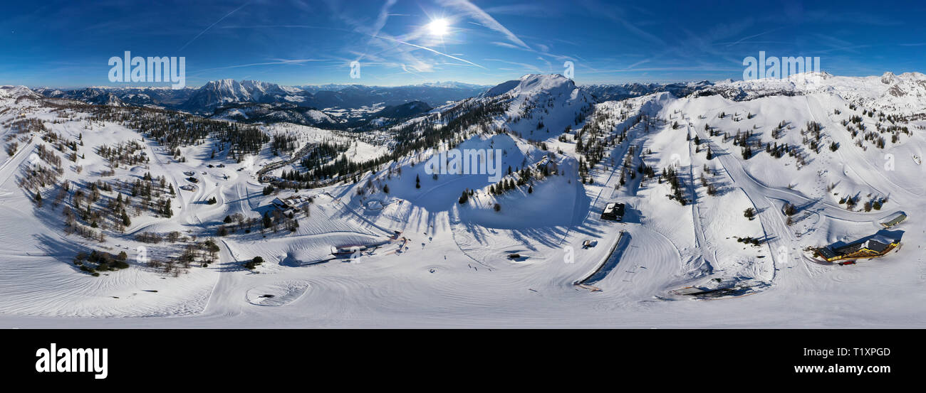 Tauplitz in Styria during winter. 360 degree panoramic view. Steiermark, Austria, European Alps Stock Photo