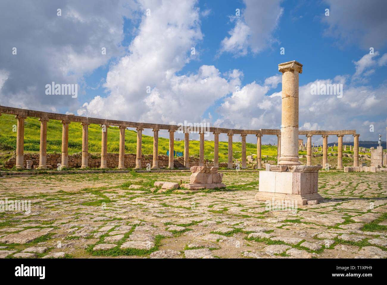 Oval Forum and Cardo Maximus at Jerash, Jordan Stock Photo