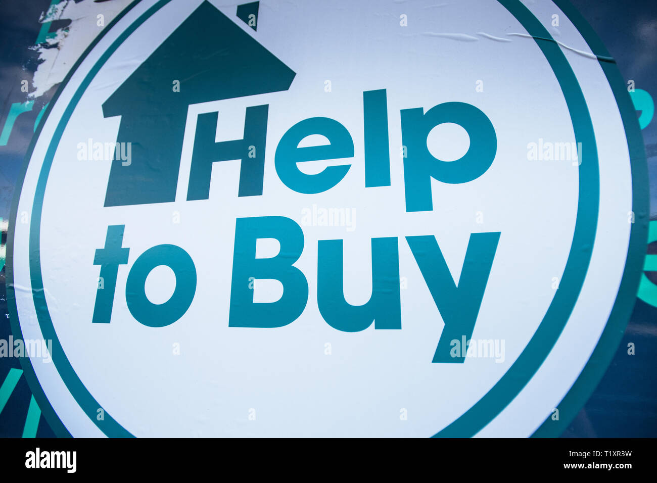 Help to Buy sign. Manchester, UK. Stock Photo
