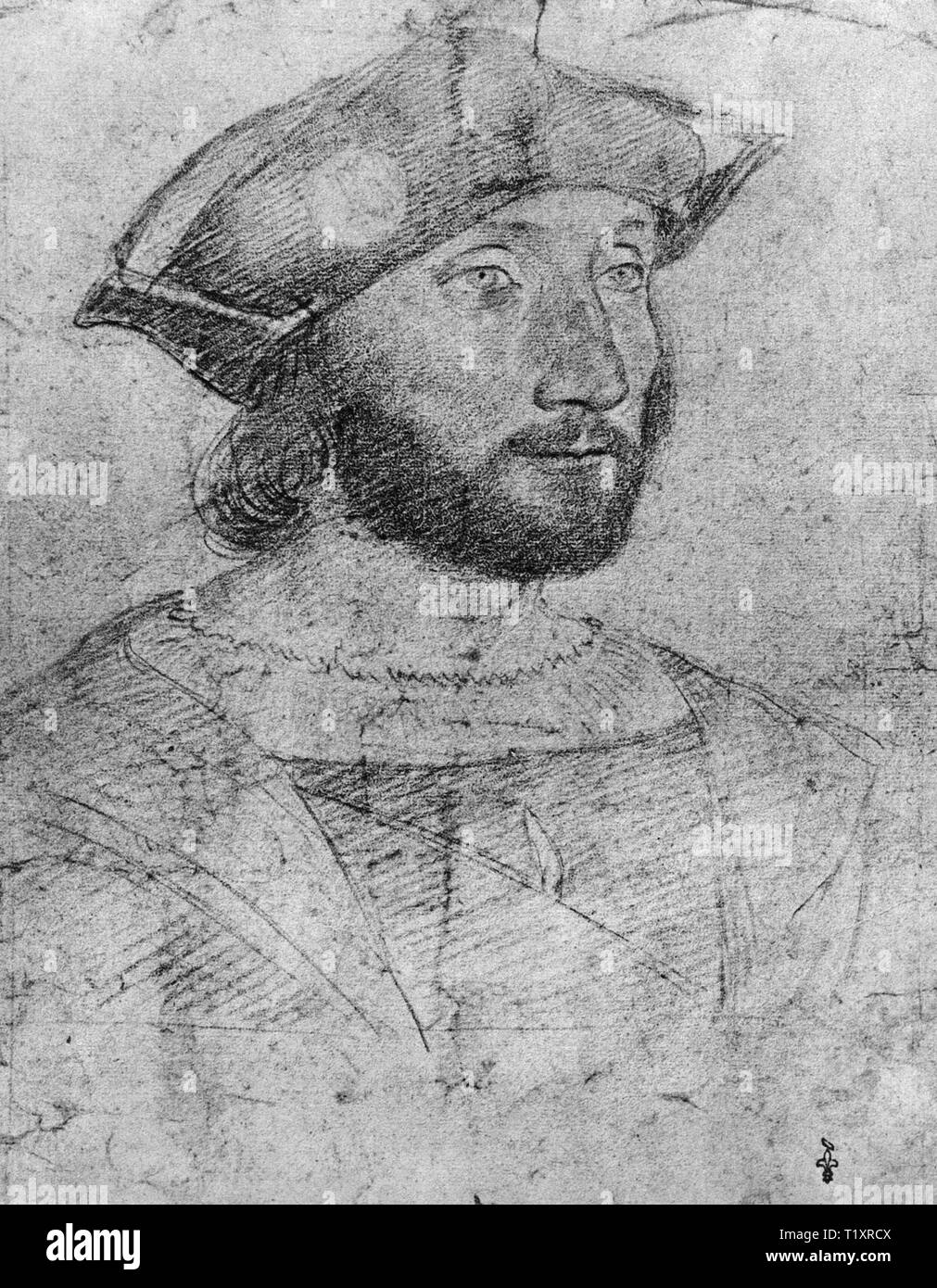 fine arts, Jean Clouet (1480 - 1541), drawing, Guillaume Gouffier, seigneur, Additional-Rights-Clearance-Info-Not-Available Stock Photo