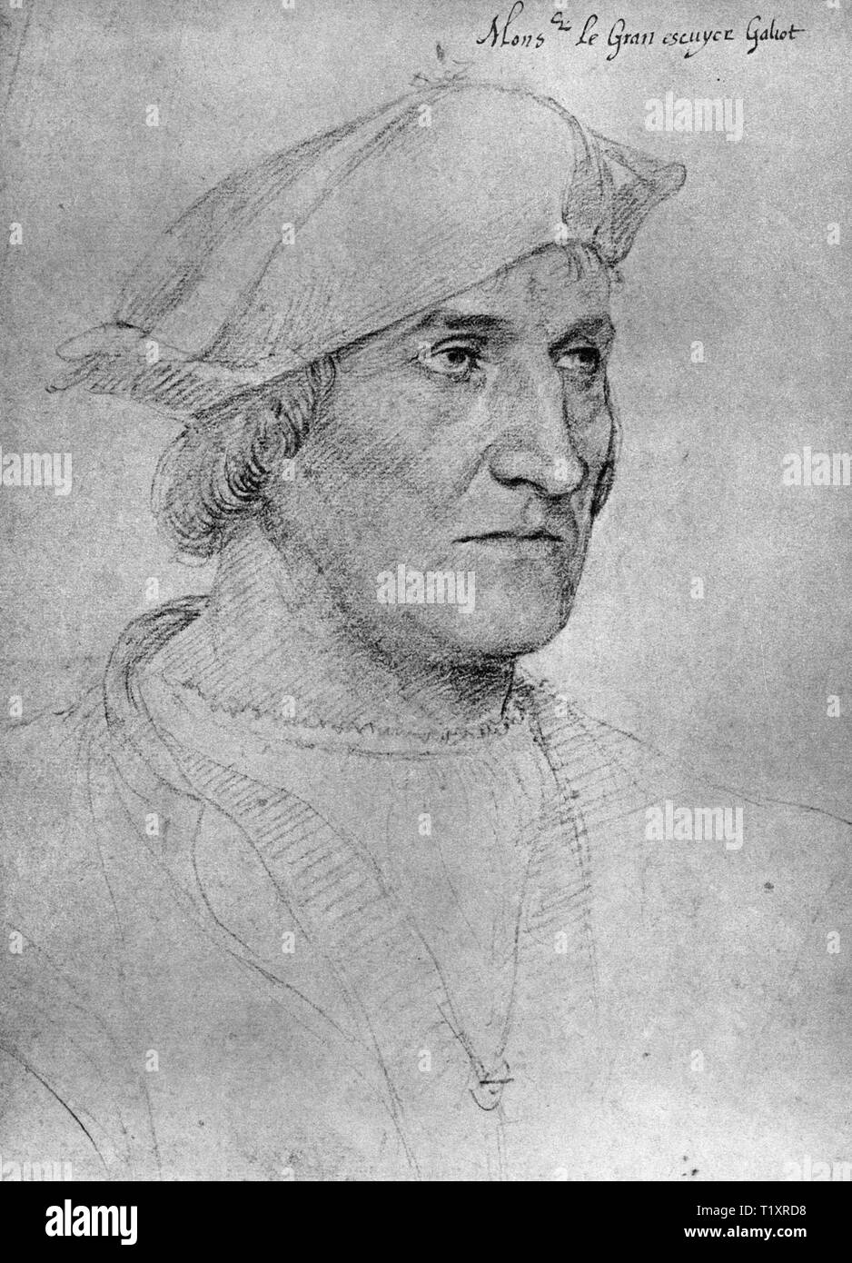 fine arts, Jean Clouet (1480 - 1541), drawing, Galiot de Genouillac, Grand Squire of France, 'Monsieur Le Gran escuyer Galiot', portrait, early 16th century, Additional-Rights-Clearance-Info-Not-Available Stock Photo