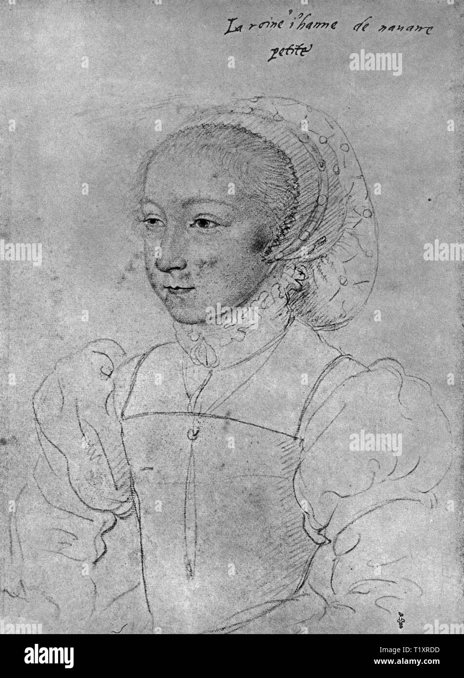 fine arts,  Francois Clouet (1510 - 1572), drawing, Jeanne d'Albret, Queen of Navarre, portrait, as child, 1540, Additional-Rights-Clearance-Info-Not-Available Stock Photo