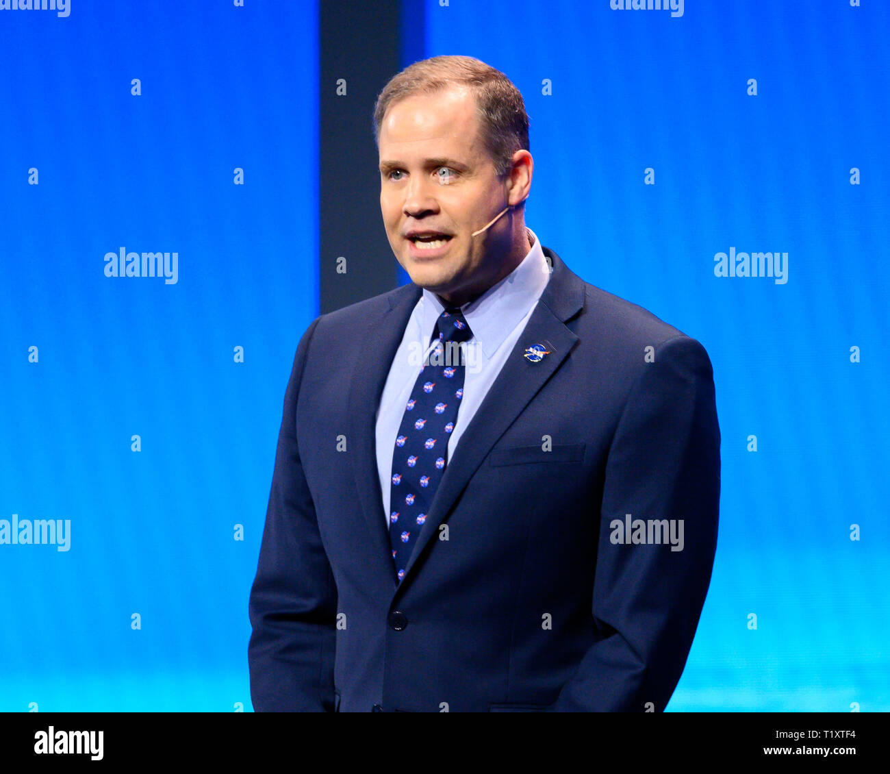 Jim Bridenstine, Administrator of the National Aeronautics and Space Administration (NASA) seen speaking during the American Israel Public Affairs Committee (AIPAC) Policy Conference in Washington, DC. Stock Photo